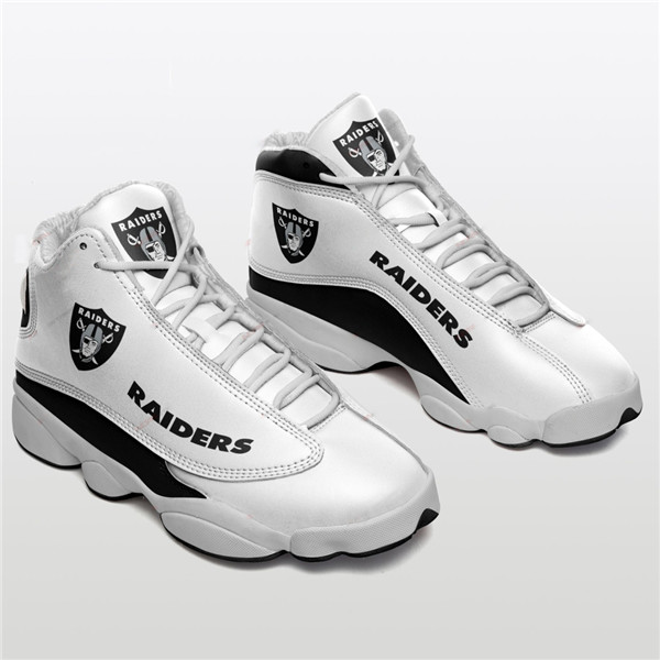 Women's Las Vegas Raiders AJ13 Series High Top Leather Sneakers 005 - Click Image to Close